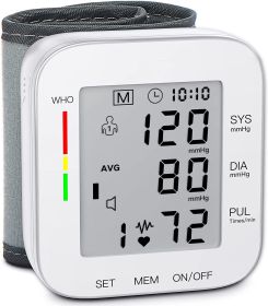 Blood Pressure Monitor Wrist Bp Monitor Large LCD Display Adjustable Wrist Cuff 5.31-7.68inch Automatic 90x2 Sets Memory for Home Use