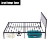 54" Modern Full Size Platform Bed with Black Metal Frame;  Beige Headboard
