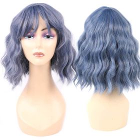 Air bangs chemical fiber wig headgear (Option: Smoky blue)