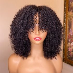 Kinky Curly Human Hair Wigs With Bangs (Option: 150Density-28inch)